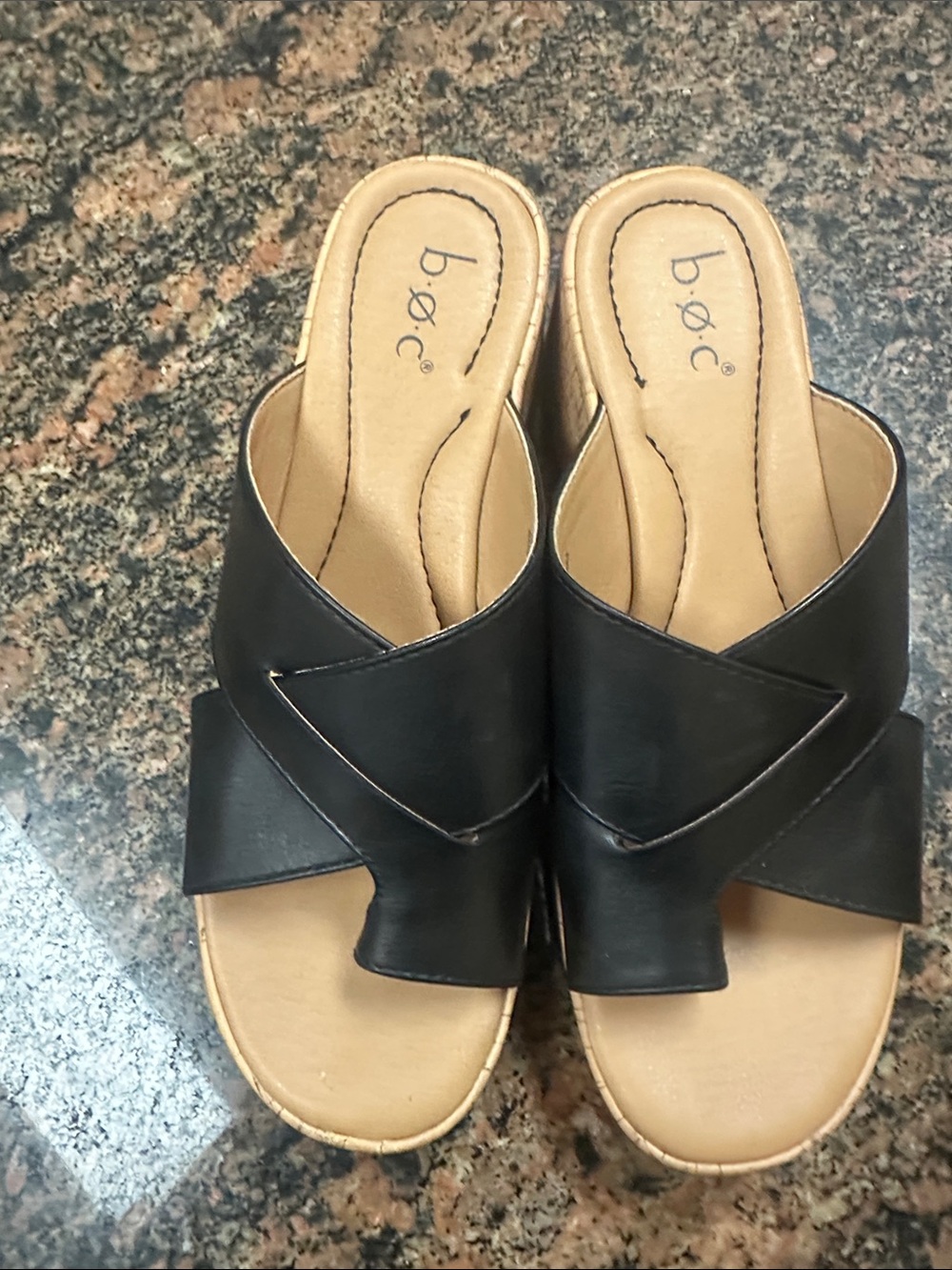 b.o.c. Black Crossover Slip-On Wedge Mules size 9